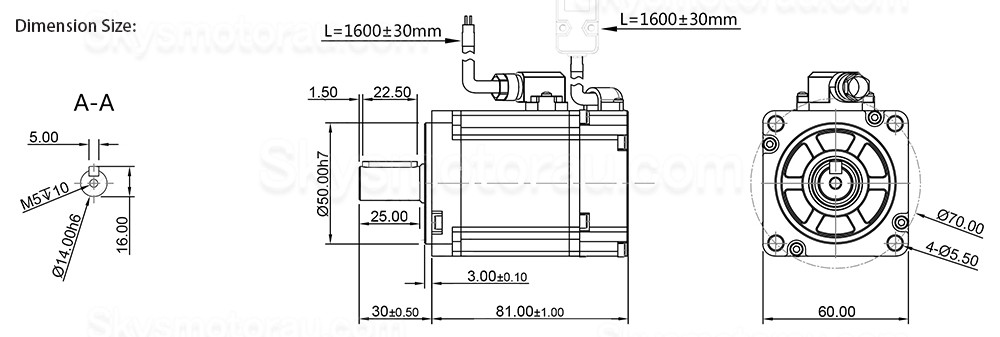 36V 200W 60mm DC Servo Motor 60ASM200-5-1024C 0.64N.m 3000 RPM L=81mm with 1024 Lines Encoder
